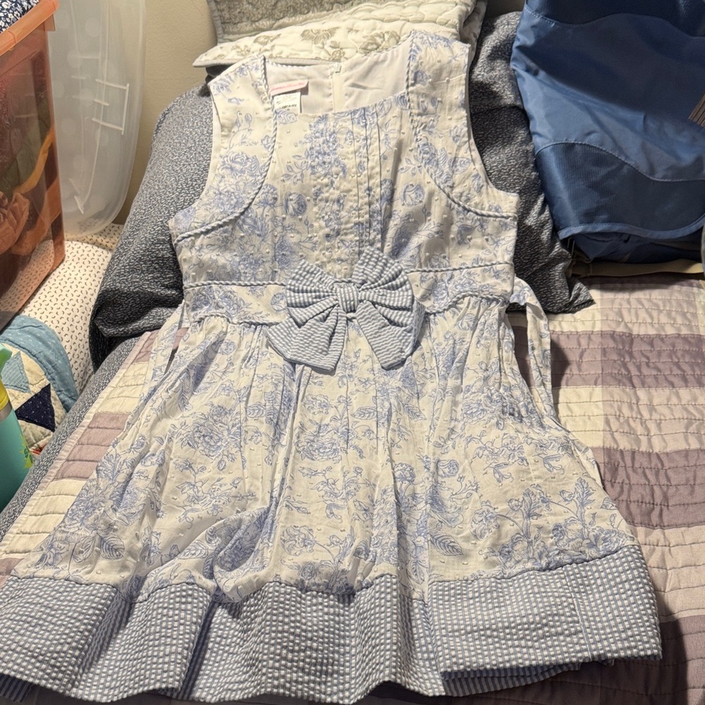Bonnie Jean Blue and White Floral Kids Dress